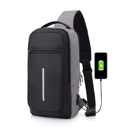 Anti-theft USB charging chest bag with you Dark grey