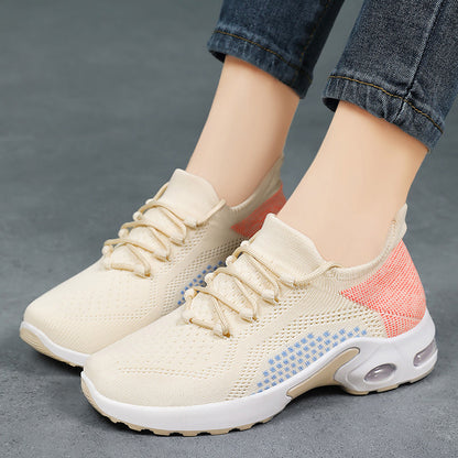 New at Buy Center: Lace-up Air Cushion Sneakers Women Flying Woven Breathable Casual Mesh Shoes Summer