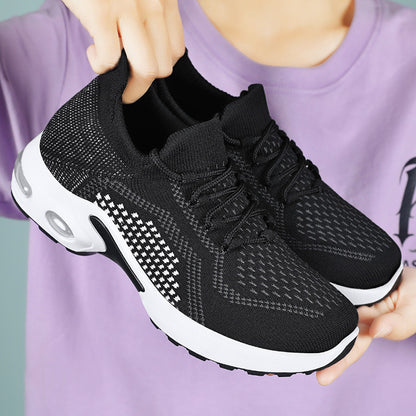 New at Buy Center: Lace-up Air Cushion Sneakers Women Flying Woven Breathable Casual Mesh Shoes Summer