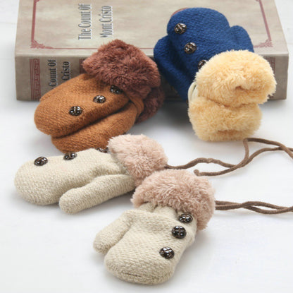 Cute Solid Color Knitted Velvet Gloves With Small Buttons Buy Center