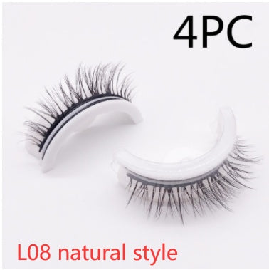 Buy Center Premium-Reusable 3D Mink Lashes Natural False Eyelashes Self Adhesive Fake Glue Free Makeup Eyelash Extension Silk L08 natural style Crystal box 4PCS