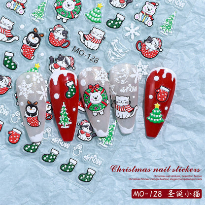 Christmas Relief Nail Stickers Paper Tape Adhesive Waterproof Embossed Sticker MO128