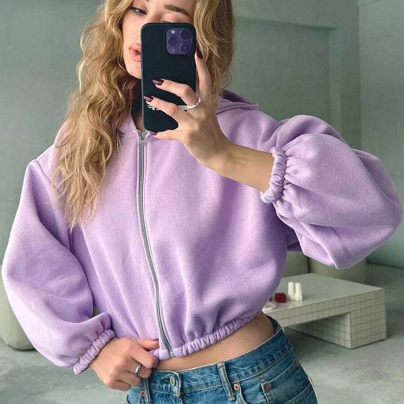 Fresh Arrivals at Buy Center: Casual Solid Color Hooded Short Jacket Y2K Fashion Sports Sweatshirt Long Sleeve Zipper Cardigan Women's Clothing