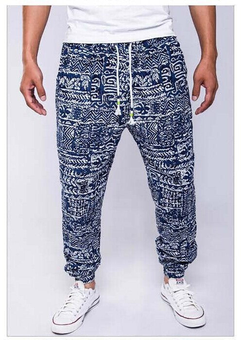 Famous ethnic style printed cotton hemp casual pants