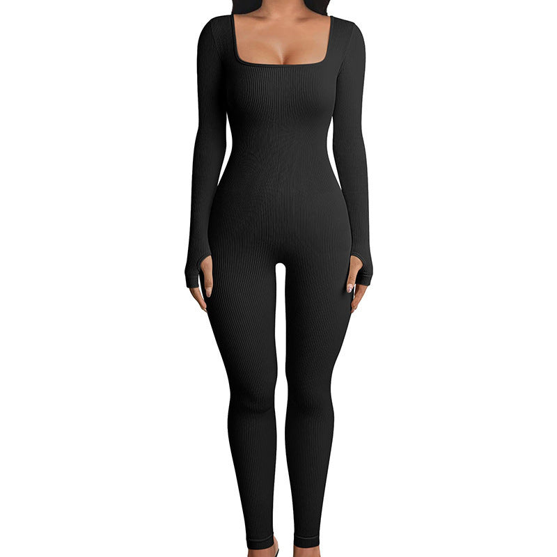 Buy Center Handpicked- Seamless Jumpsuit Long Sleeve Shapewear Hip Lift Yoga Jumpsuit Sports Jumpsuit Bodysuits Black