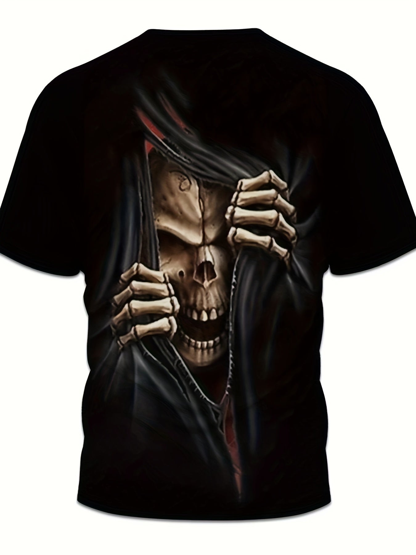 Camiseta con estampado de calavera 3D para hombre: manga corta informal, para verano y exteriores, mezcla de poliéster elástico, lavable a máquina