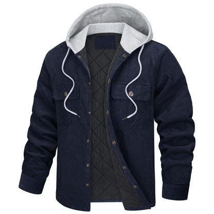 Corduroy Hooded Long Sleeve Cotton And Thickening Multi-pocket Thermal Cotton-padded Clothes