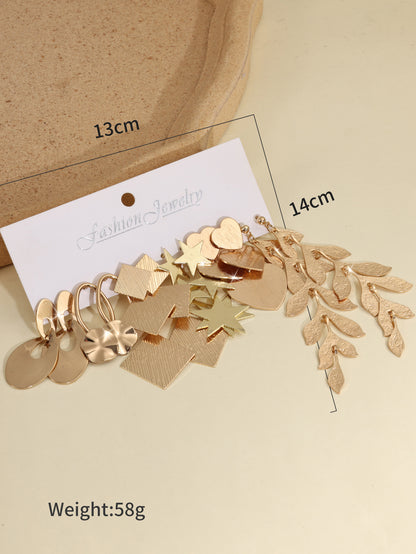 New 6-piece Set Of Earrings With Polygonal Leaves, Long, Multi-layered Tassel Earrings, Simple And High-end Earrings