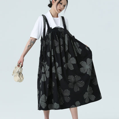 Spring And Summer Dark Style Leaves Printing Dress Buy Center