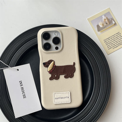 Buy Center Prestige-High-grade Leather Sausage Dog Phone Case Milky White Brown Puppy