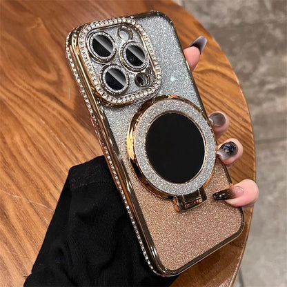 Just Arrived at Buy Center: Makeup Mirror Bracket Phone Case Glitter Protective Cover Gradient Gold