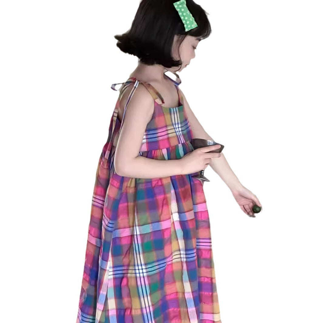 Fresh Arrivals at Buy Center: Korean Style Plaid Sling Dress Children's Casual Colorful