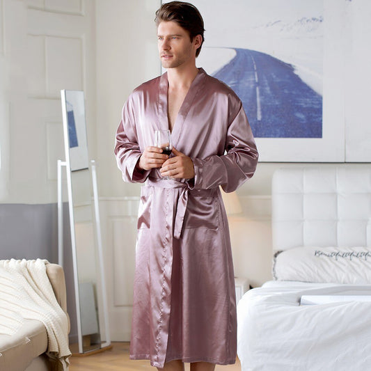 Men's Home Wear Mid-length Cardigan Simulation Silk Nightgown | Men's Clothing-Underwear & Loungewear-Br | Buy Center