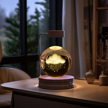 Crystal Ball Cosmic Dinosaur Indoor Night Light USB Power Warm Bedside Light Birthday Gift Night Lamp Rainy Clouds Dark wood