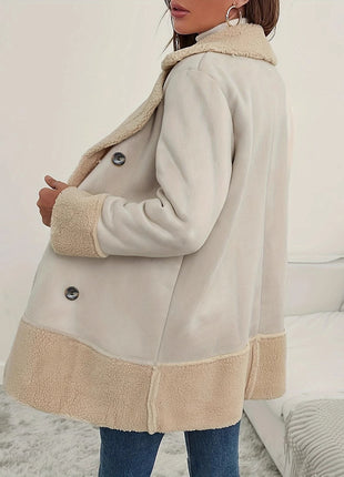 Apricot Lapel Lamb Wool Contrast Color Long Coat