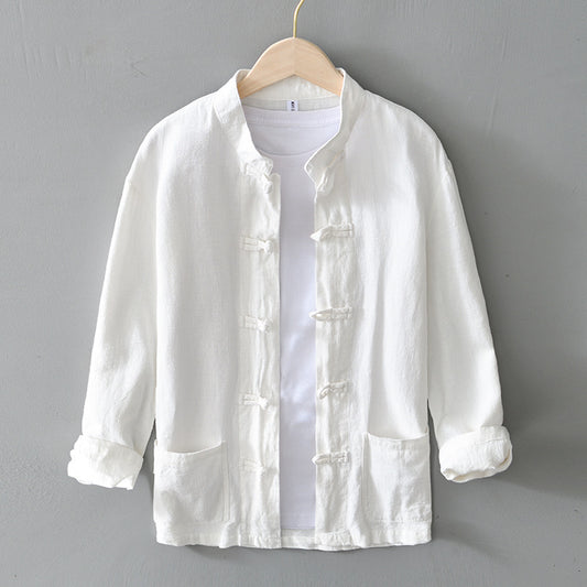 Newly Released at Buy Center: Linen Tang Suit Men's Youth Jacket Tea Suit Chinese Casual Jacket White