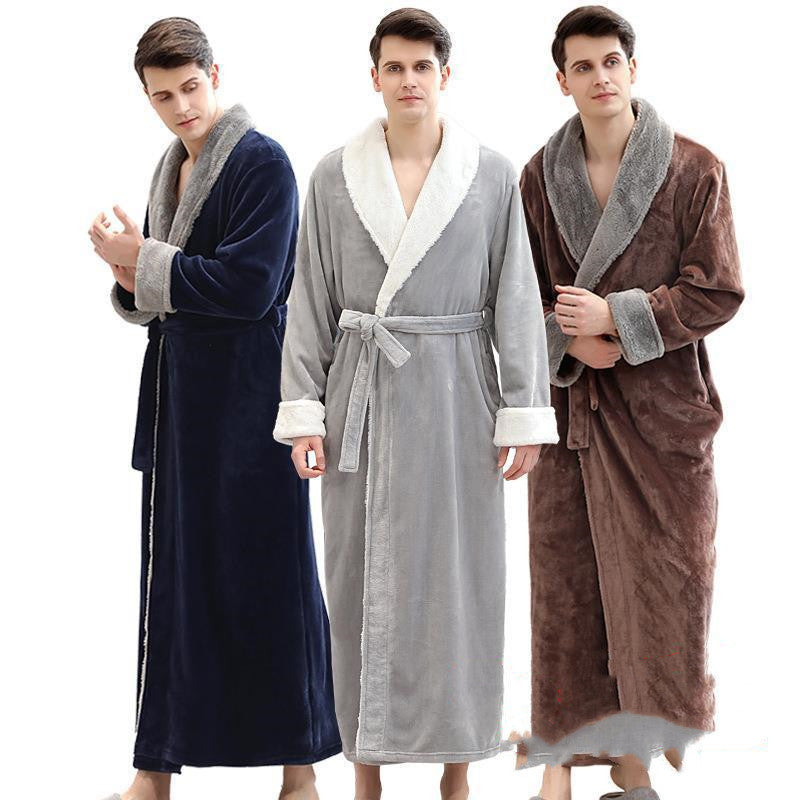 Men's Winter Plus Size Long Bathrobe Coral Fleece Full Length Pajamas Buy Center