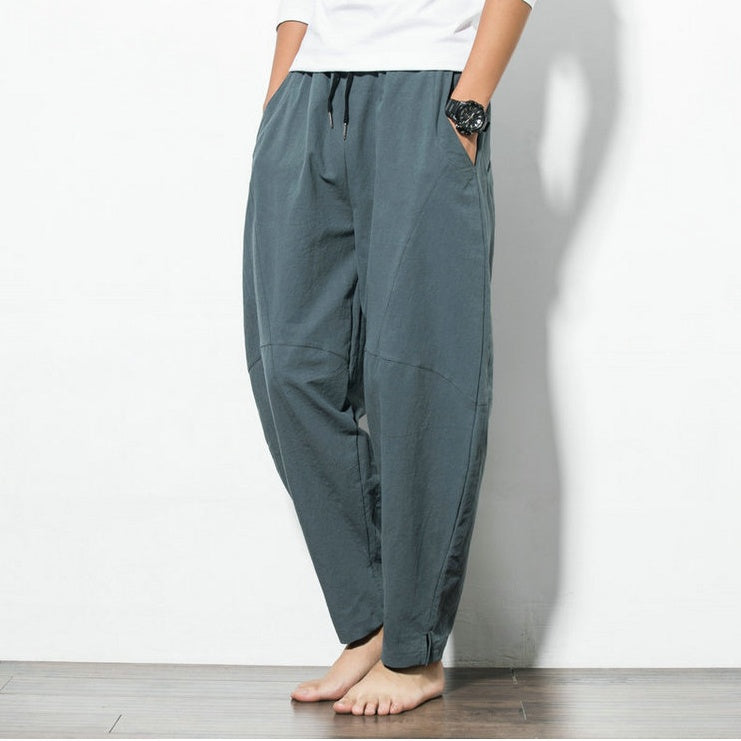 Pantalon sarouel ample en coton et lin de style ethnique hip-hop