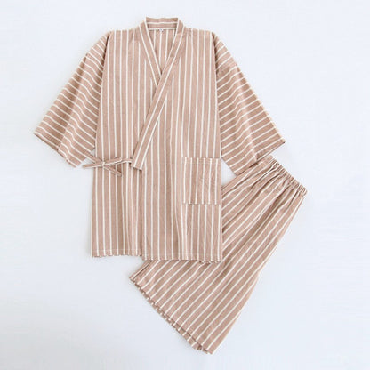 Washed Cotton Thin Striped Pajamas Buy Center