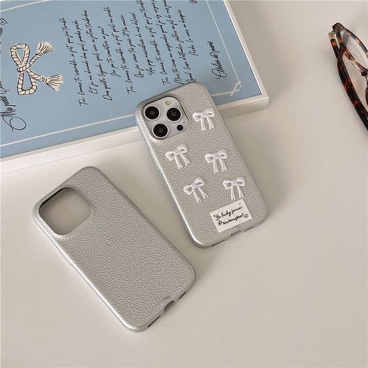 Hot New Items at Buy Center: Simple Silver Leather Bow Suitable For 115PROMAX Phone Case