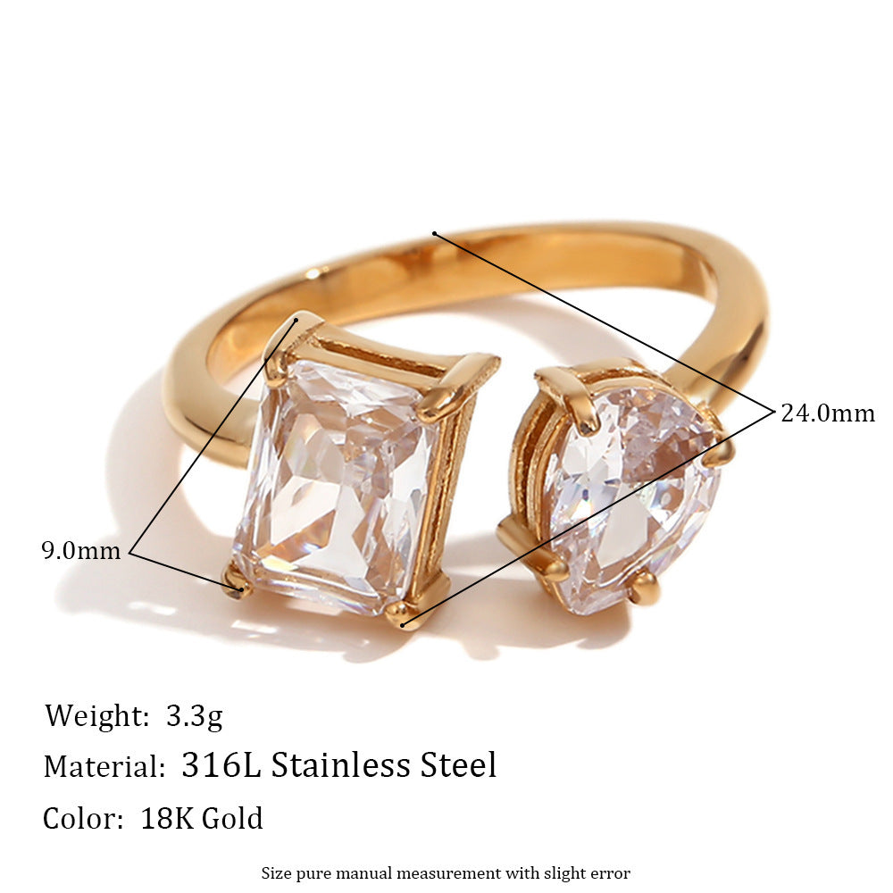 Buy Center Top Rated-Elegant Popular Bracelet Stainless Steel Plated 18K Gold Ring Female Water Drop Square Gold Stainless steel