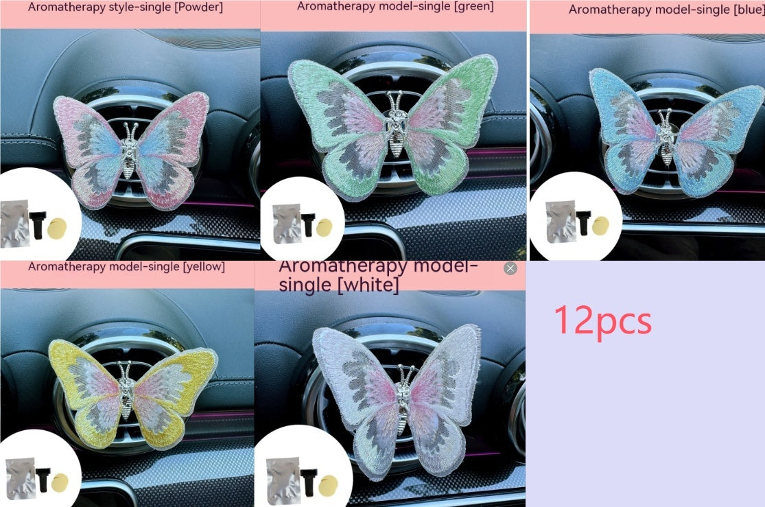 Just Arrived at Buy Center: Moving Embroidery Butterfly Center Console Air Outlet Decoration Healing Series Car Accessories Set Aromatherapy 12PCS