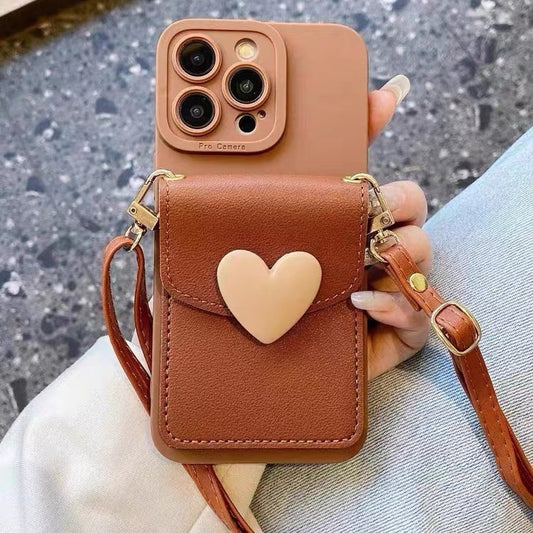 Buy Center Top Rated-Brown Heart Card Holder Leather Phone Cover Oblique