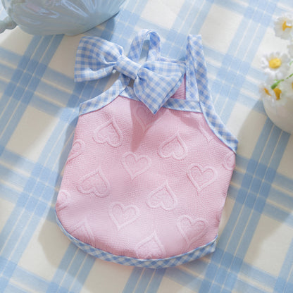 Hot New Items at Buy Center: Heart Relief Texture Bow Suspenders Vest Small Dog Pink