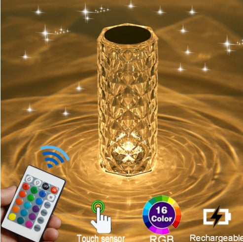 Creative Crystal Diamond Table Lamp Rechargeable Acrylic Bedroom Bedside 16color Touch Rechargeable Diamond Style USB