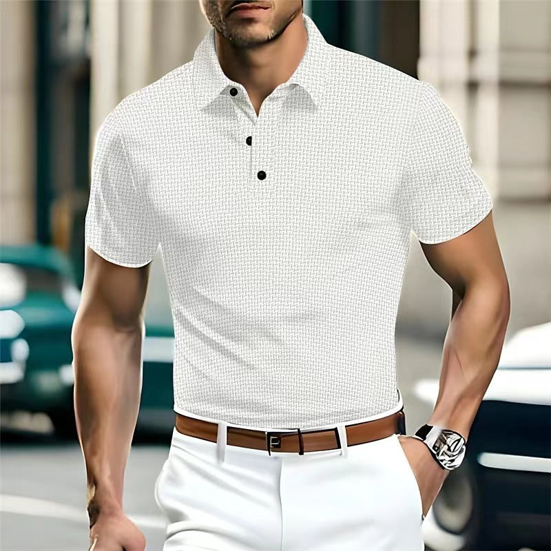 Fresh on the Scene at Buy Center: High-end Mesh Ice Silk Short Sleeve Collar Solid Color New Slip Polo Shirt White