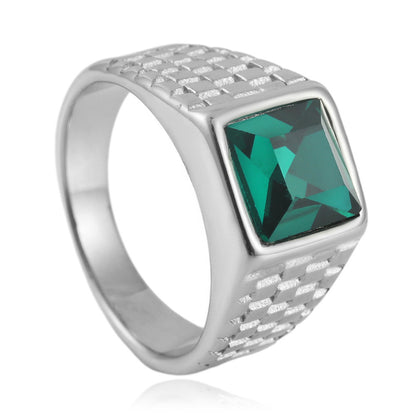 Newly Arrived at Buy Center: Ornament Titanium Steel Multi-color Stone Personality Square Ring Silver Green Stone Beauty