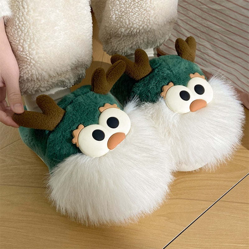 Cute Cartoon Christmas Deer Cotton Shoes Winter Indoor Floor Home Slippers Half-covered Heel Warm Plush Shoes Women Buy Center