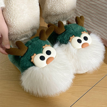 Cute Cartoon Christmas Deer Cotton Shoes Winter Indoor Floor Home Slippers Half-covered Heel Warm Plush Shoes Women Buy Center