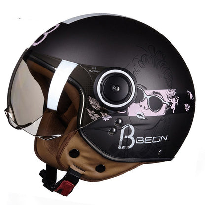 Fresh Arrivals at Buy Center: Battery Car Half Helmet Lightweight Semi-covered Retro White Powder