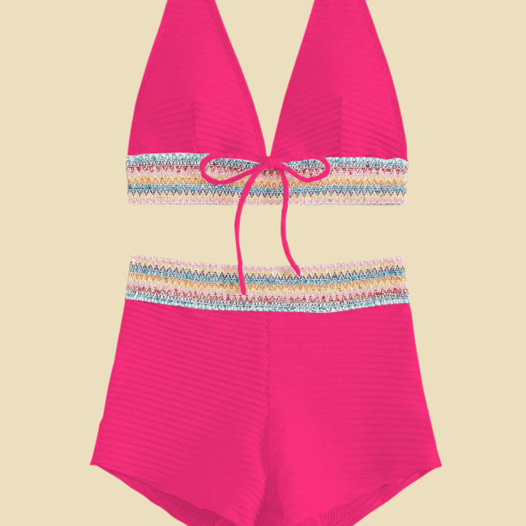 Just Arrived at Buy Center: Women's Split High Waist Bikini Suit Rose Red