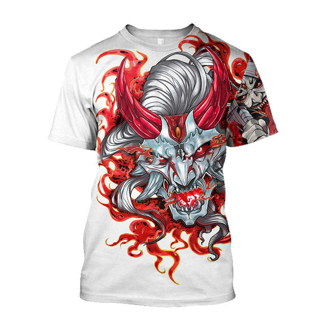 Camiseta de hombre 3D con estampado de samurái, camiseta holgada de cuello redondo