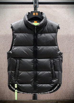 Chaleco de invierno para hombre, chaqueta sin mangas con cuello alto que combina con todo, ropa de abrigo gruesa y sólida