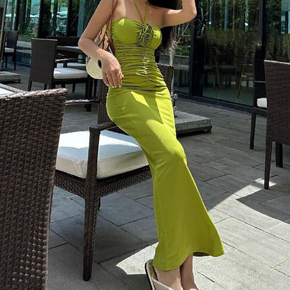 New Spring And Summer Sexy Hottie Suspender Backless Dress Green