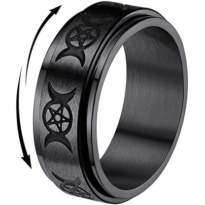 Buy Center Exclusive Offer-Titanium Steel Ring Star Moon Rotatable Black Star Moon Spinning Ring