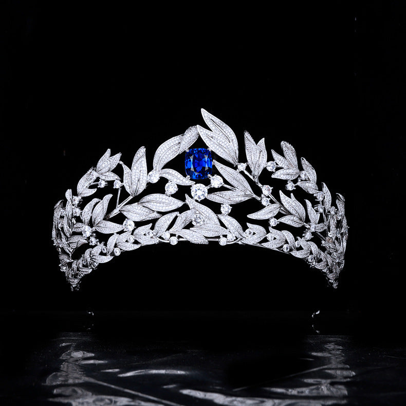 Couronne de saphir en cuivre micro-incrusté AAA Zircon Couronne Coiffe de mariage