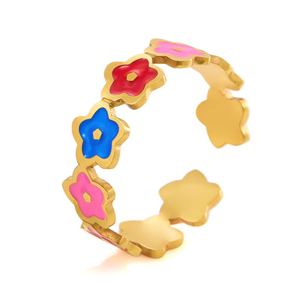 Buy Center Prestige-Women's Stainless Steel Ring Sweet Colorful Flowers Openings Adjustable 3 Rules 9 Small Flowers