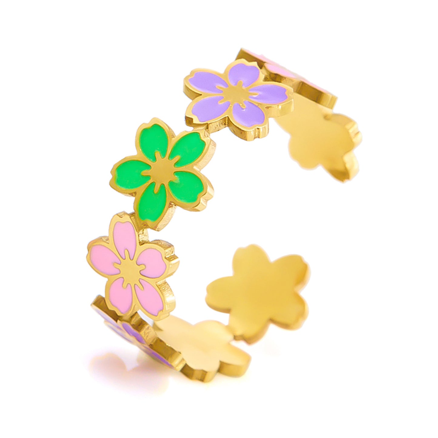 Buy Center Prestige-Women's Stainless Steel Ring Sweet Colorful Flowers Openings Adjustable 6 Flowers