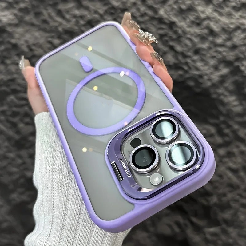 Fresh Arrivals at Buy Center: Invisible Bracket Transparent Phone Case With CD Pattern Lens Protector Taro Purple