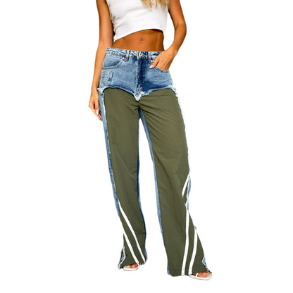 Hot New Items at Buy Center: Low Waist Contrast Color Black Panel Wide-leg Jeans