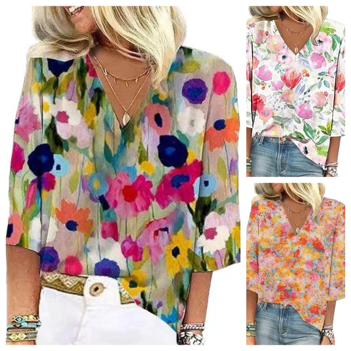 Fresh Arrivals at Buy Center: Women's European And American All-matching Printed Casual V-neck Shirt