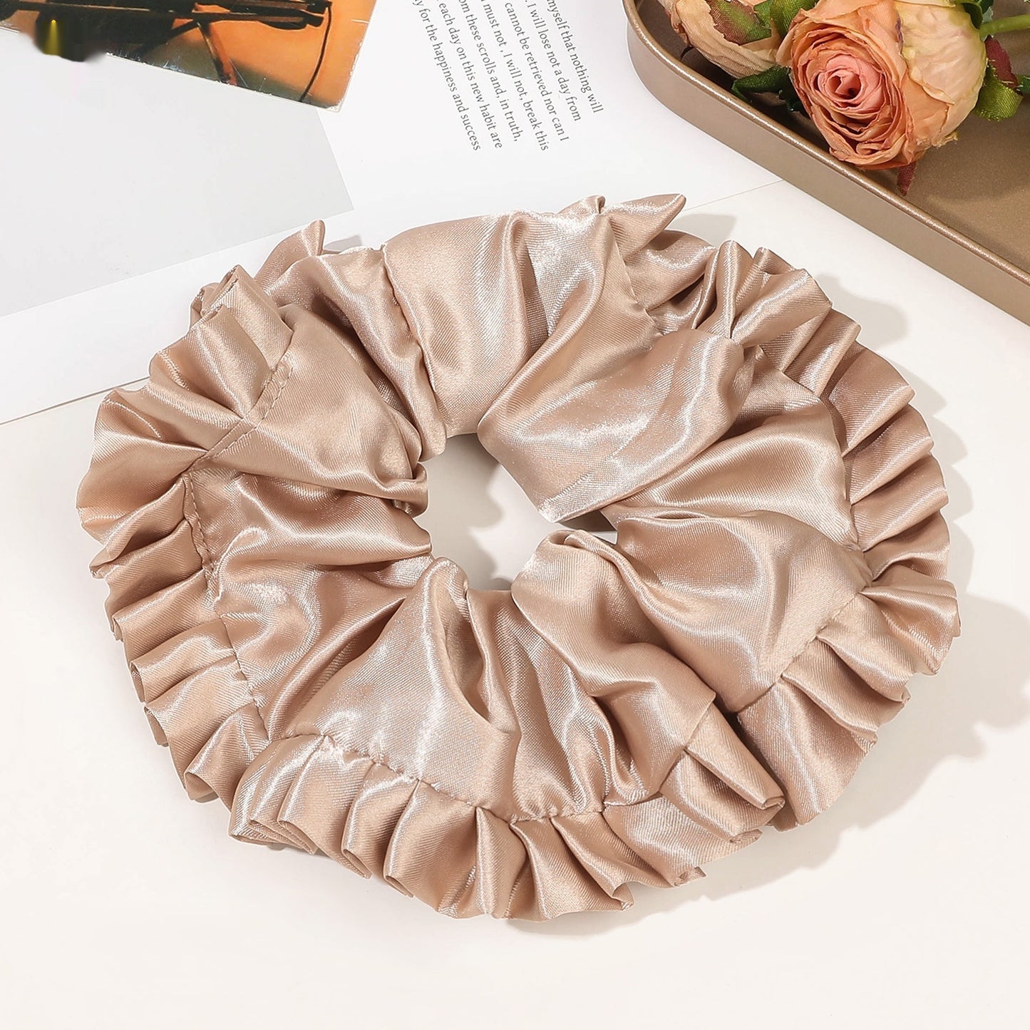 Buy Center Hot Pick-Oversized Satin Lace Large Intestine Hair Ring Simple Apricot