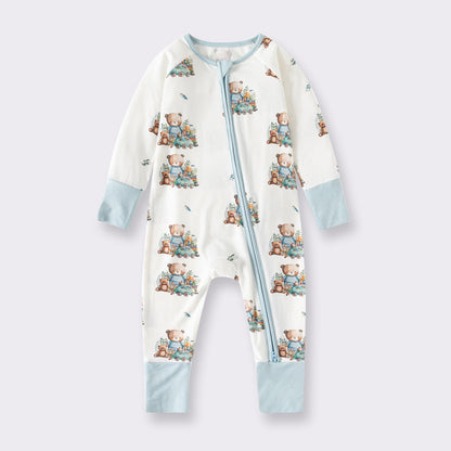 Hot New Items at Buy Center: Bamboo Fiber Clothes For Babies Long Sleeve Zipper Baby Jumpsuits Blue Bear