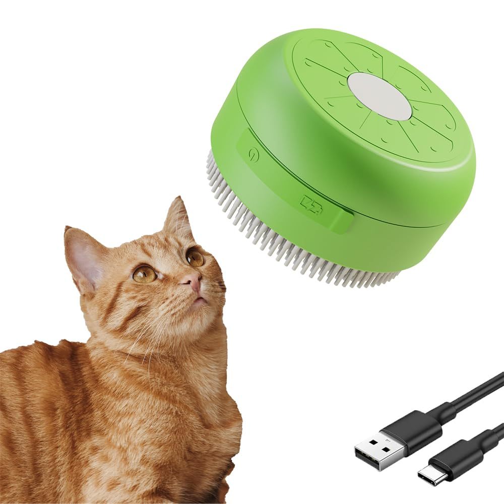 New Cat Steam Brush Cat Hair Brush 3 In 1 Cat Steamy Brush Cleanser Rechargeable Silicone Steam Brush For Removing Tangled And Loose Hair Cat Dog Steamy Brush For Massage Green