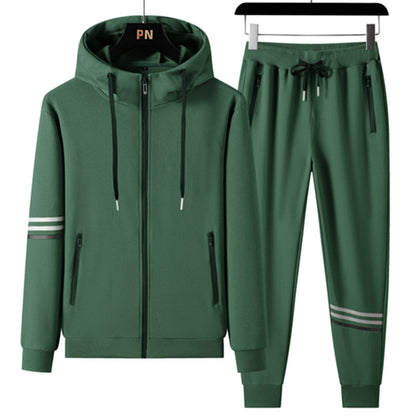 Hot New Items at Buy Center: Men's Casual Sports Pure Cotton Hooded Sweater Trousers Two-piece Set Green