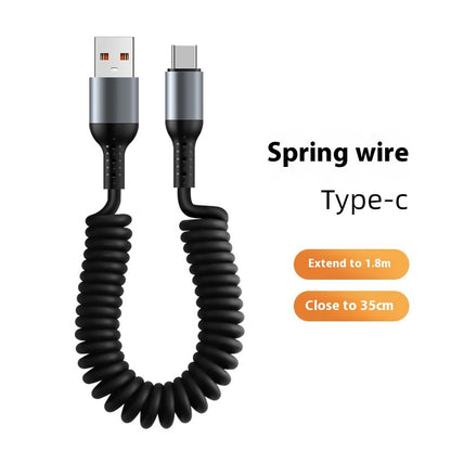 Just Arrived at Buy Center: Spring Retractable Storage Mobile Phone Charging Cable Super Fast Charge USB To Typec Interface Black